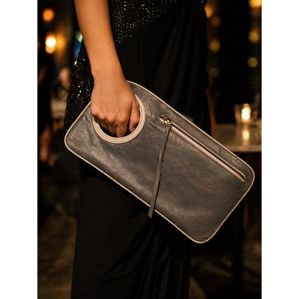ARZA Leather‎ Bracelet Clutch Gray Ring Handle Minimalist Made USA